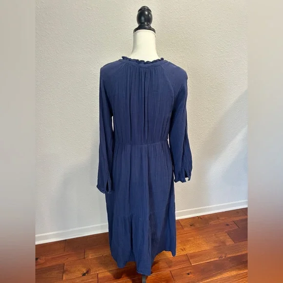 Women's Navy Long Sleeve Midi Dress - Picture 4 of 7